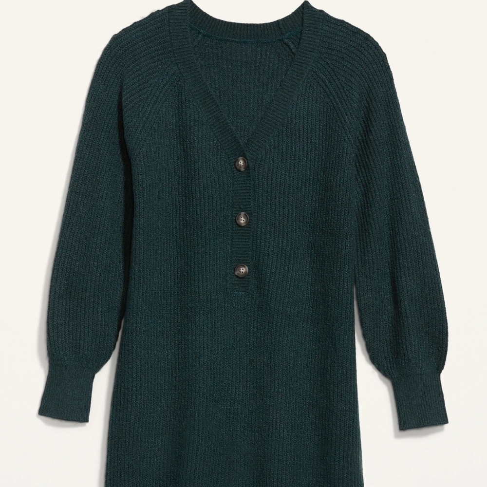 Old Navy Long Sleeve Rib-Knit Mini Sweater Dress-Blue Green Color.